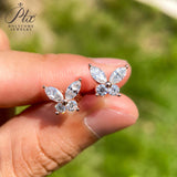 925 Sterling Silver / 10K / 14K / 18K Black-Plated Stud Earrings for Women - Butterfly Design with D-Color Moissanite Ruby Sapphire & Emerald