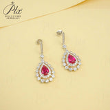Water Drop Shaped Earrings Lab Grown Gemstone with Ruby Sapphire Padparadscha 925 Silver Earring for Women Girls Hypoallergenic