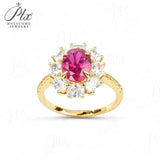 Flower Ring with 1.7-2.5CT Oval Lab Grown Ruby Sapphire Colombian Padparadscha 925 Silver Women Engagement Christmas Party Gift