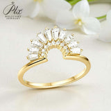 Sector Finger Ring with D Color Tifang-shaped Moissanite 10k 14k 18K Gold Plated 925 Silver for Daily Party Fine Jewely Gift