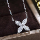 925 Sterling Silver D Color VVS1 Moissanite Four-leaf clover Necklace Daily Wear Gift-Giving
