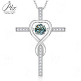 Moissanite Necklace 1CT 6.5mm Heart-Cross Pendant 925 Sterling Silver Women Wedding/Anniversary Special Gift Fine Jewelry Charms