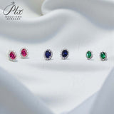 Lab Grown Gemstone Earring 1.7-2CT Oval Ruby Sapphire Colombia With Moissanite S925 Hypoallergenic Earring for Women Girls Gift