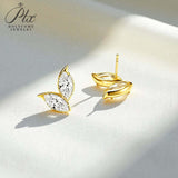 Double Clover Earrings with 2CT D Color Marquise Cut Moissanite 925 Silver Plated White Yellow Gold Ear Stud Fashion Daily Jewely