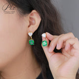 Lab Grown Gemstone Earrings Spark Emerald Cut 925 Sterling Silver Ruby/Emerald/Moissanite 2 Ways Wear for Women Hypoallergenic Versatile Daily Wear