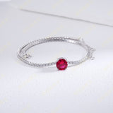 Lab-Grown Gemstone Bracelet Round Ruby Colombian Paraiba Four-Prong 925 Sterling Silver CZ Accents Christmas Gift NoFade Quality