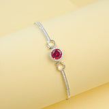 Lab Grown Ruby Sapphire Padparadscha Round Brilliant Cut Bracelet White Gold Fine Jewelry Wedding Gift