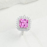 Lab Grown Gemstone Ring with Asscher Cut Ruby Sapphire Zambian Padparadscha 925 Silver As Anniversary Gift Christmas Party