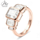 Moissanite Ring with Emerald Cut Crafted in 10K/14K/18K Gold Geometric Layered Band Vintage Wedding Ring Anniversary Gift for