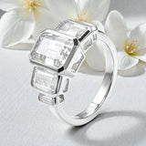 Moissanite Ring with Emerald Cut Crafted in 10K/14K/18K Gold Geometric Layered Band Vintage Wedding Ring Anniversary Gift for