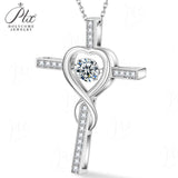 Moissanite Necklace 1CT 6.5mm Heart-Cross Pendant 925 Sterling Silver Women Wedding/Anniversary Special Gift Fine Jewelry Charms