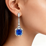 Lab Grown Gemstone Asscher Cut Earrings 10k 14k 18k  Ruby Sapphire  Columbia Emerald VVS1 Clarity Moissanite Diamonds