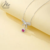 Lab-Grown Ruby and Sapphire Necklace 925 Sterling Silver Vibrant Cushion-Cut Pendant Stackable Exquisite Jewelry for Women