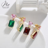 Lab Grown Gemstone Earrings Spark Emerald Cut 925 Sterling Silver Ruby/Emerald/Moissanite 2 Ways Wear for Women Hypoallergenic Versatile Daily Wear
