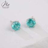 Round Colored Gemstones Earrings with Ruby Sapphire Colombia Padparadscha Paraiba S925 Four-claw Six-claw Design Fishion Gift
