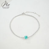 Lab-Grown Gemstone Bracelet Round Ruby Colombian Paraiba Four-Prong 925 Sterling Silver CZ Accents Christmas Gift NoFade Quality