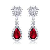 Lab Grown Gemstone Earrings 3.4-5.9CT Pear Ruby Sapphire Colombia Side Moisanite S925 Ear Studs Women Christmas Party Gift