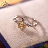 Flower Asscher Cut Champagne Moissanite Ring Women Only Gifts For Festivals And Anniversaries