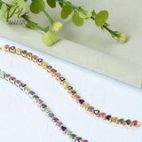Rainbow Zircon Bracelet Heart Cut Stones Bright Multi-Color Shine Trendy Adjustable Fashion Accessory for Women Gift-Giving