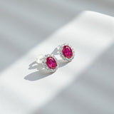 Lab Grown Gemstone Earring 1.7-2CT Oval Ruby Sapphire Colombia With Moissanite S925 Hypoallergenic Earring for Women Girls Gift