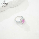 Flower Ring with 1.7-2.5CT Oval Lab Grown Ruby Sapphire Colombian Padparadscha 925 Silver Women Engagement Christmas Party Gift