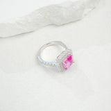 Lab Grown Gemstone Ring with Asscher Cut Ruby Sapphire Zambian Padparadscha 925 Silver As Anniversary Gift Christmas Party