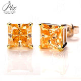 S925 Sterling Silver 4CT Peincess Champagne Moissanite Stud Earrings