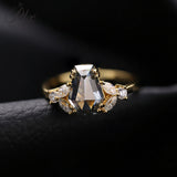 Engagement Ring Salt and Pepper Moissanite Diamond Pear Cut 925 Sterling Silver Plated with 18k Gold Wedding Jewelry Vintage