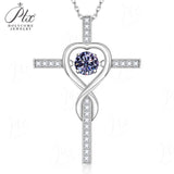 Moissanite Necklace 1CT 6.5mm Heart-Cross Pendant 925 Sterling Silver Women Wedding/Anniversary Special Gift Fine Jewelry Charms