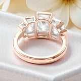 Moissanite Ring with Emerald Cut Crafted in 10K/14K/18K Gold Geometric Layered Band Vintage Wedding Ring Anniversary Gift for