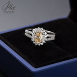 Floral Champagne Oval Moissanite Double-Band Ring Women Only Gifts For Festivals And Anniversaries