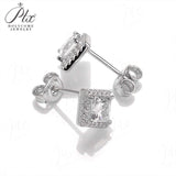 Princess Cut Moissanite Halo Stud Earrings Women Only Gifts For Festivals And Anniversaries