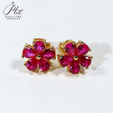 Flower-Shaped Earring Jewelry with Moissanite/Sapphire/Ruby 925 Sterling Silver Plated Screwback Earrings for Women