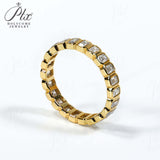 Moissanite Ring Full Eternity Engagement Ring Emerald Cut 18K 14K Gold Silver Band Wedding Band jewelry for Women Bezel Set