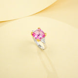 Ring with 4-6.9CT Asscher Cut Lab Grown Ruby Sapphire Colombian Padparadscha 925 Silver for Christmas Exquisite Gift Fancy
