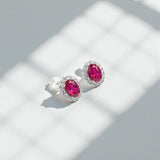 Lab Grown Gemstone Earring 1.7-2CT Oval Ruby Sapphire Colombia With Moissanite S925 Hypoallergenic Earring for Women Girls Gift