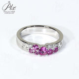 Ring Flower Bud Shape Lab Grown Pink Sapphire 10K 14K 925 Sterling Silver Wedding Band jewelry for Woman Men Romantic Charms