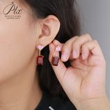 Lab Grown Gemstone Earrings Spark Emerald Cut 925 Sterling Silver Ruby/Emerald/Moissanite 2 Ways Wear for Women Hypoallergenic Versatile Daily Wear