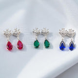 Lab Grown Gemstone Earrings 3.4-5.9CT Pear Ruby Sapphire Colombia Side Moisanite S925 Ear Studs Women Christmas Party Gift