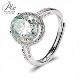 3CT Oval Shape Fancy Vivid Blue Moissanite Half Eternity Halo Adjustable Ring