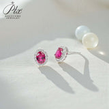 Lab Grown Gemstone Earring 1.7-2CT Oval Ruby Sapphire Colombia With Moissanite S925 Hypoallergenic Earring for Women Girls Gift