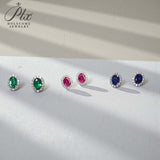 Lab Grown Gemstone Earring 1.7-2CT Oval Ruby Sapphire Colombia With Moissanite S925 Hypoallergenic Earring for Women Girls Gift