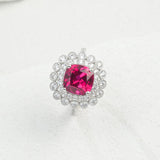Ring Cushion Cut Flower Shape Lab Grown Gemstones Ruby Sapphire Padparadscha 925 Silver Engagement Vintage Style Elegant Gifts