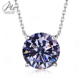Necklace Moissanite 4-Prongs Pendant Multicolor Round 6.5mm Multicolor Gemstone Jewelry Women Birthday Engagement Gift Charms