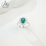 Flower Ring with 1.7-2.5CT Oval Lab Grown Ruby Sapphire Colombian Padparadscha 925 Silver Women Engagement Christmas Party Gift