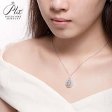 3CT Oval Shape Fancy Vivid Blue Moissanite S925 Sterling Silver Double Hollow Halo Pendant Necklace