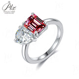 Two-stone Ring Emerald Pear Shape Moissanite Grown Gemstone 925 Sterling Silver Classical Anniversary Gift Couple Holiday Gift