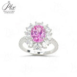 Flower Ring with 1.7-2.5CT Oval Lab Grown Ruby Sapphire Colombian Padparadscha 925 Silver Women Engagement Christmas Party Gift