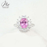 Flower Ring with 1.7-2.5CT Oval Lab Grown Ruby Sapphire Colombian Padparadscha 925 Silver Women Engagement Christmas Party Gift