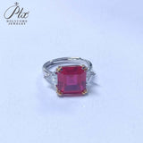 Ring with 4-6.9CT Asscher Cut Lab Grown Ruby Sapphire Colombian Padparadscha 925 Silver for Christmas Exquisite Gift Fancy